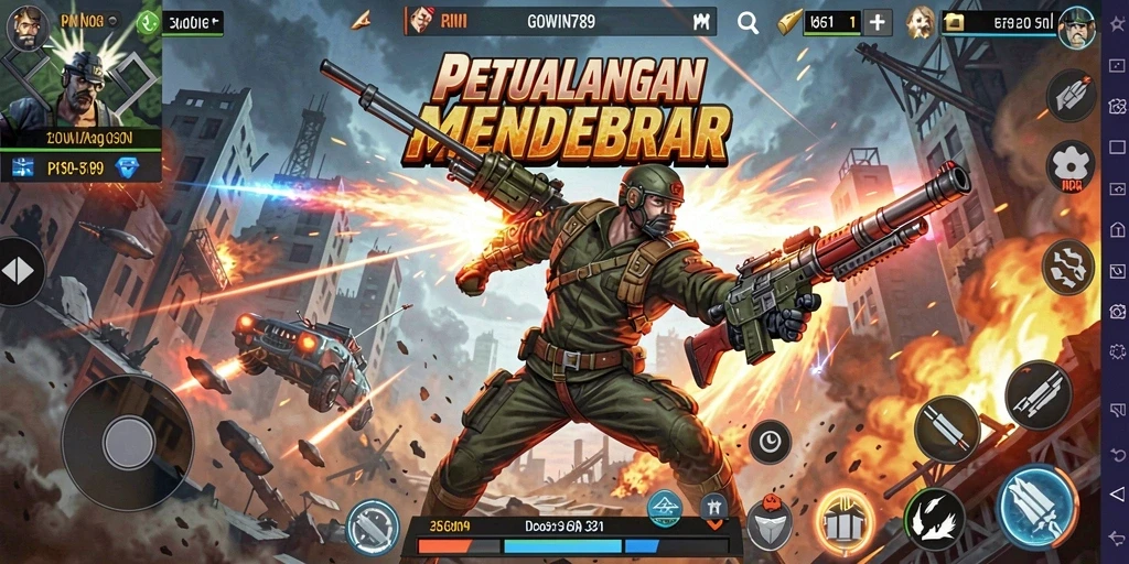 Screenshot gameplay GOWIN789 menampilkan aksi tempur yang mendebarkan.