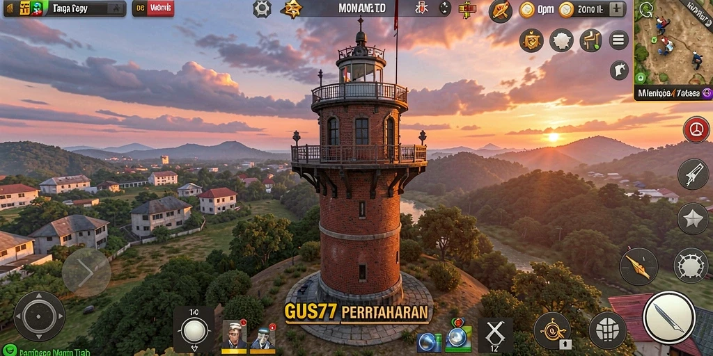 Screenshot gameplay Tower Defense GUS77 dengan menara dan musuh yang menantang.