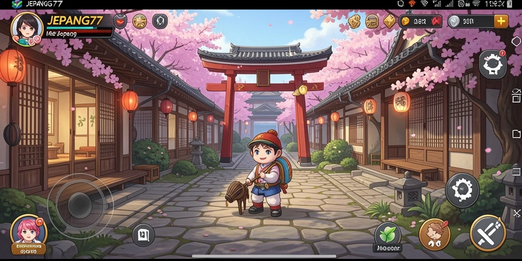 Tampilan gameplay JEPANG77 dengan nuansa Jepang yang cantik.