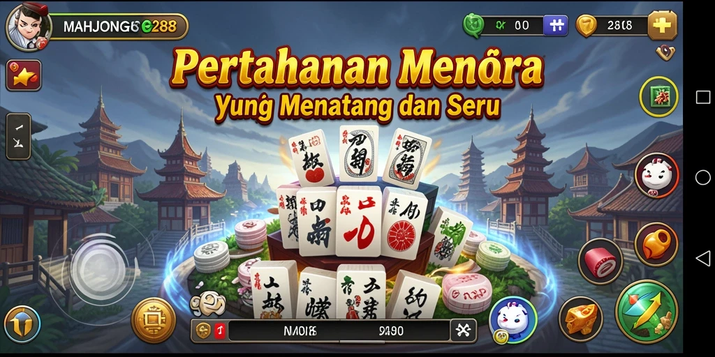 Tangkapan layar menampilkan aksi menara pertahanan di MAHJONG288.