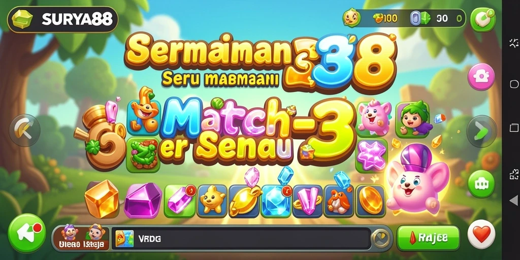 Tampilan gameplay seru SURYA88 dalam aksi Match-3.