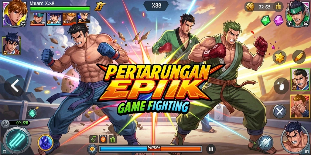 Tampilan gameplay X88 yang penuh aksi dan pertarungan mendebarkan.